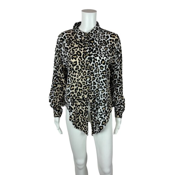 Style Envy Leopard Shirt Women's Medium Tie Hem Button Down Blouse Top - Picture 4 of 9